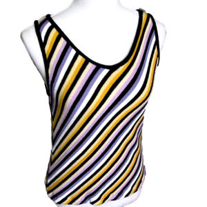 ST. John Lilac/Yellow Stripe Sleeveless Sweater Size Medium